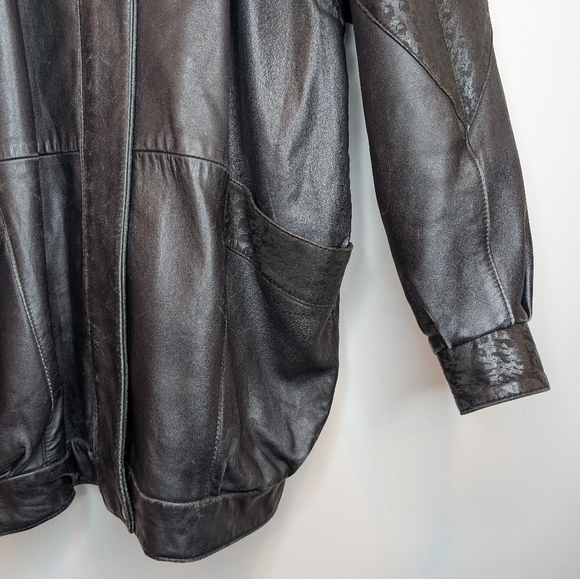 Braemar 80s Vintage Black Leather Feminine Biker Jacket Womens Small - Picture 7 of 13